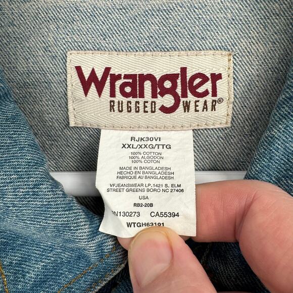 Wrangler Rugged Wear Trucker Jean Jacket Mens XXL Blue Medium Wash Denim - Picture 9 of 12